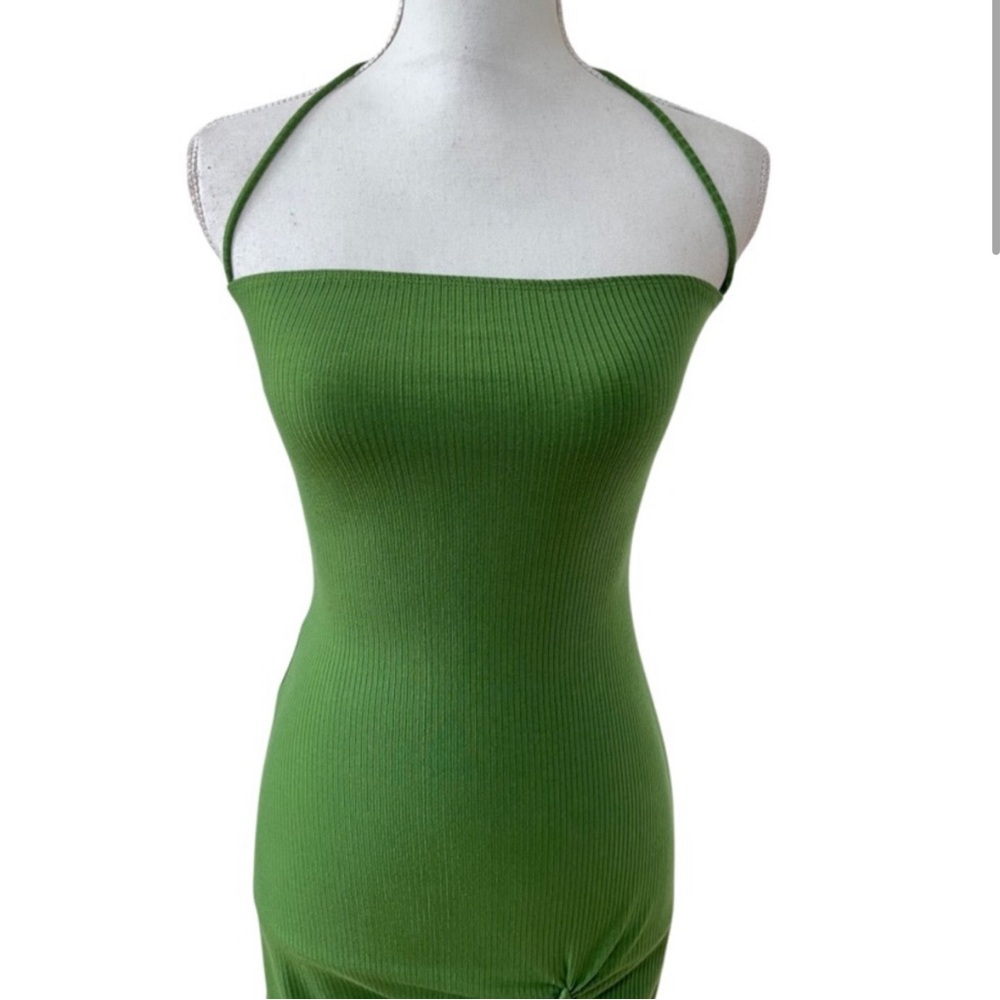 Reformation Hilo Knit Bodycon Halter Tie Midi Dress in Palm Green Size S